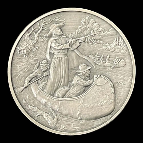 Vintage Medal History of Colonial America Pewter Coin Canoeing Mississippi River - Picture 1 of 3